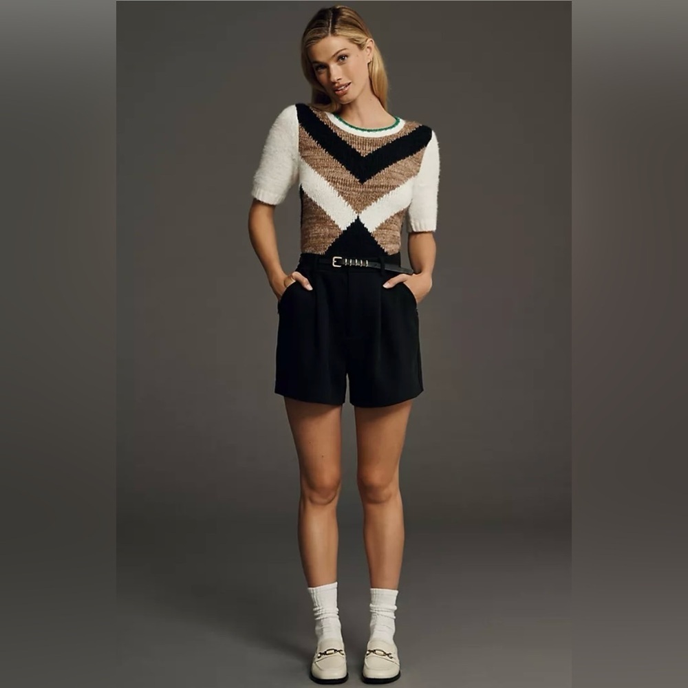 Anthropologie Maeve Chevron Intarsia Shrunken Short-Sleeve Sweater Size S #1700 - Picture 4 of 10